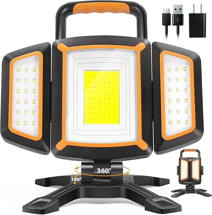 Lampe de travail rechargeable 30 W, lampe de travail magnétique 3 000 lumens alimentée par batterie, éclairage de chantier portable sans fil étanche