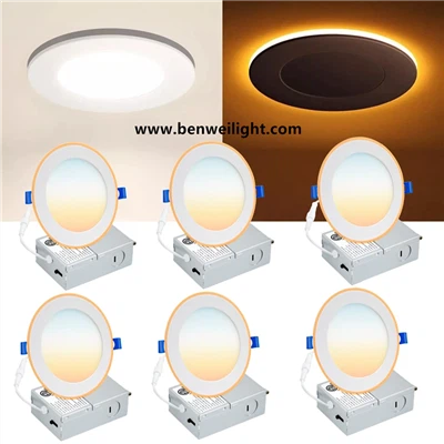 Encastré LED 5CCT ultra-mince de 6 po avec boîte de jonction : 12 W